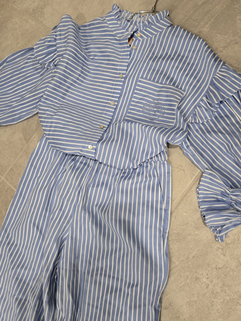 New Comfy Blue and White Stripe Pant Set